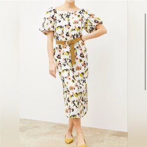MM Lafleur Women’s Cream Navy Multicolor‎ Floral Puff Sleeve Maxi Dress